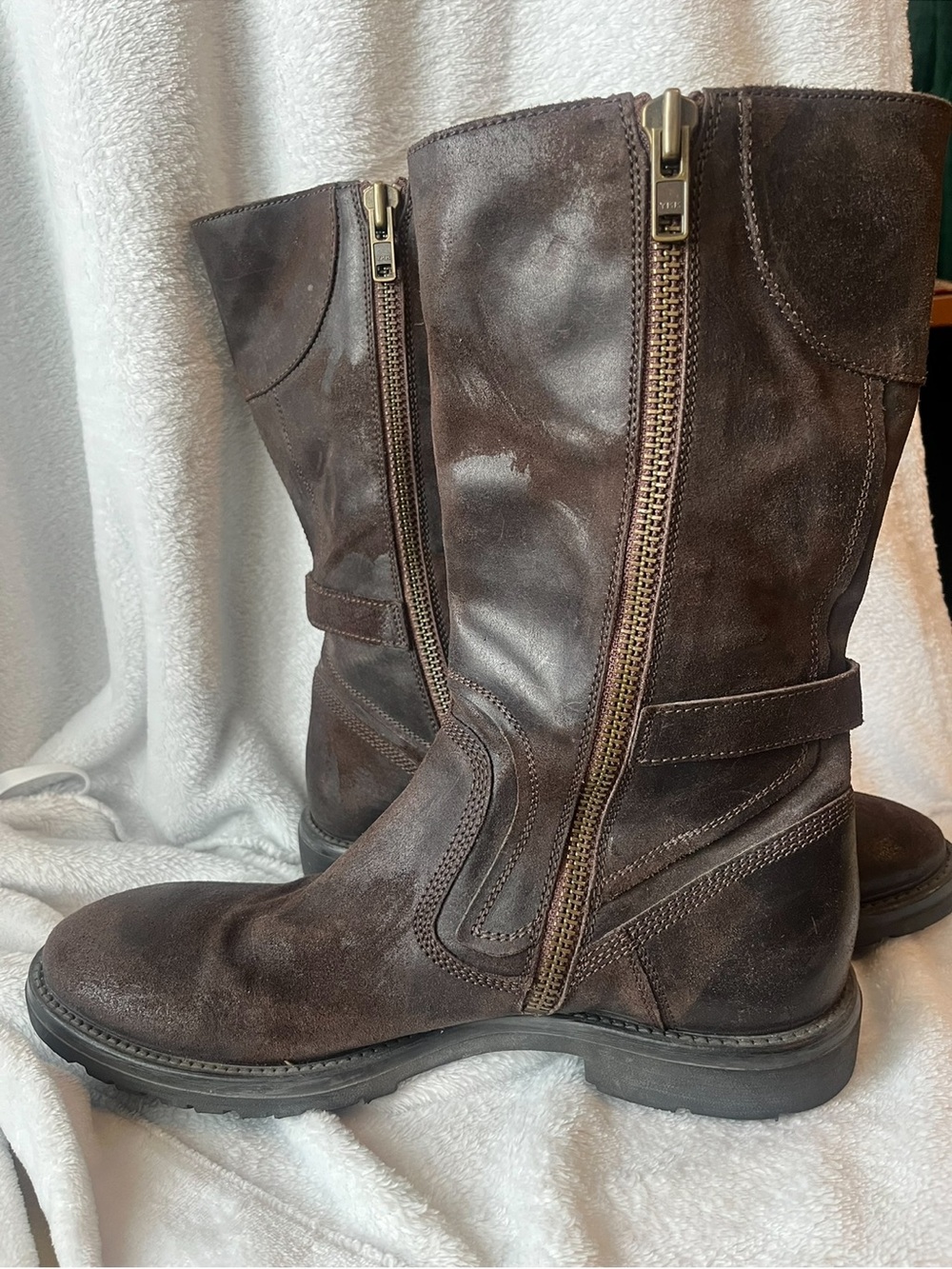 Boss Orange Label Brown brushed Leather Zip Front Mid-Calf Boots